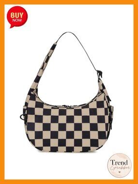 Nylon Quilted Checkered Crescent Hobo Bag Anti-Theft Shoulder Purse